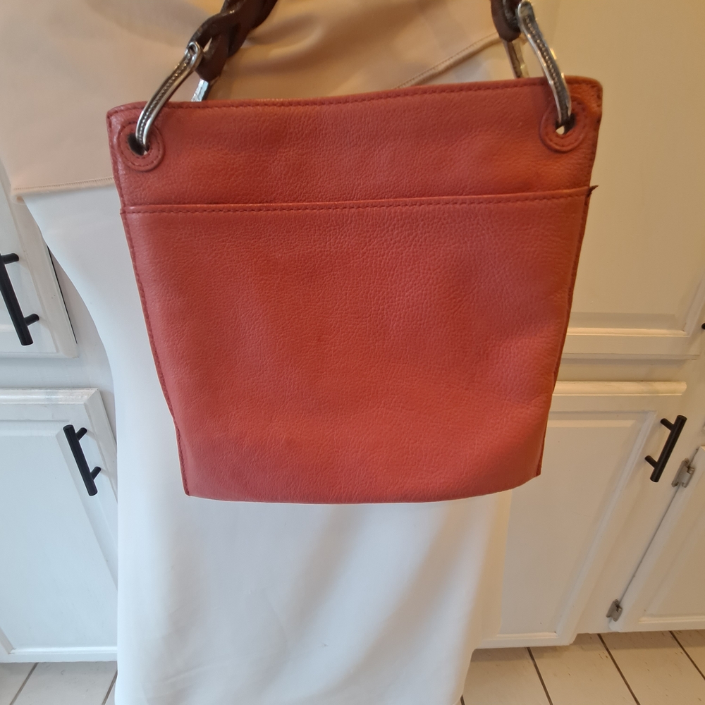 Brighton Coral Butterfly Embossed Crossbody W/Tassel & Genuine Silver Hardware - Picture 6 of 8
